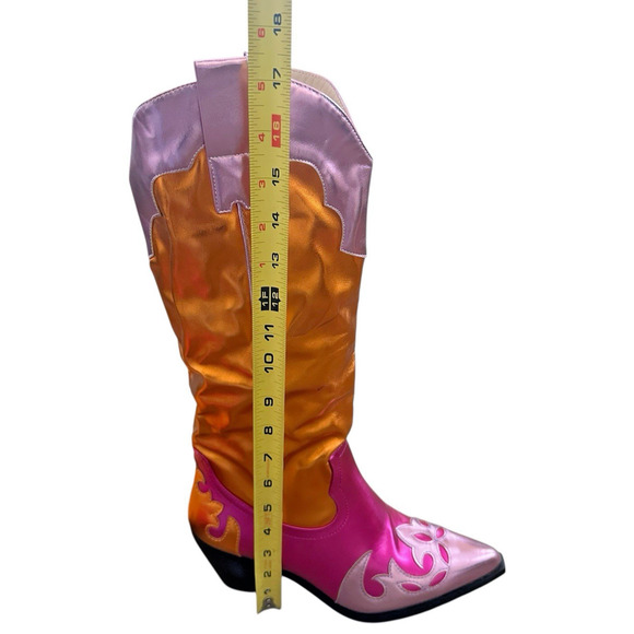 Azalea Wang Hendrix Western Cowboy Boot Knee High Pink/Orange Metallic Sz 9 - Picture 11 of 12